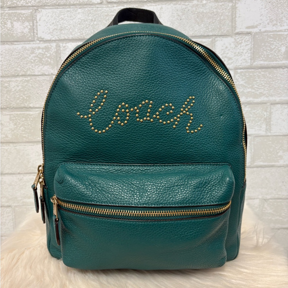 Coach Charlie Green Pebbled Leather Backpack F84721